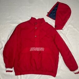 STARTER Red Windbreaker Pullover with Detachable Hood